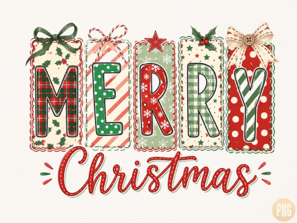 Download Merry Christmas Patchwork Letters PNG | - Premium Resources