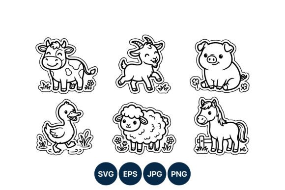 Download Cute Farm Animal Line Art Set - Farm Collection