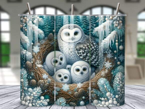 Download Winter Snow Owl Family Tumbler Wrap - Owl Collection