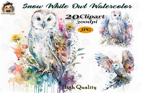 Download Snow White Owl Watercolor Clipart Set - Owl Collection