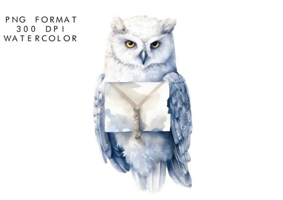 Download Watercolor White Owl with a Letter - Owl Collection