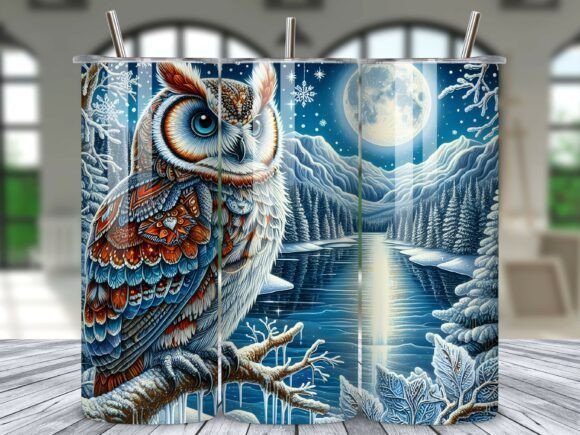 Download Winter Snow Owl Moonlight Tumbler Wrap - Owl Collection