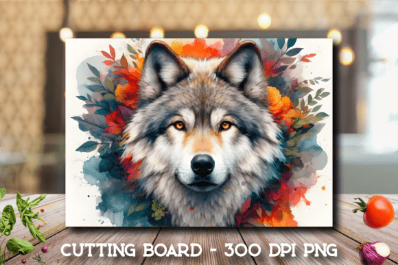 Download Fall Watercolor Wolf Art Cutting Board - Board Collection