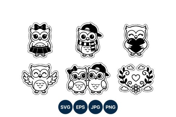 Download Cute Black and White Owl Couple Vector - Owl Collection