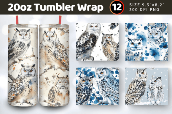 Download Watercolor Owl and Snow Leopard Tumbler - Owl Collection