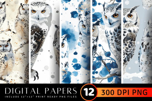 Download Watercolor Owl and Snow Leopard Digital - Owl Collection