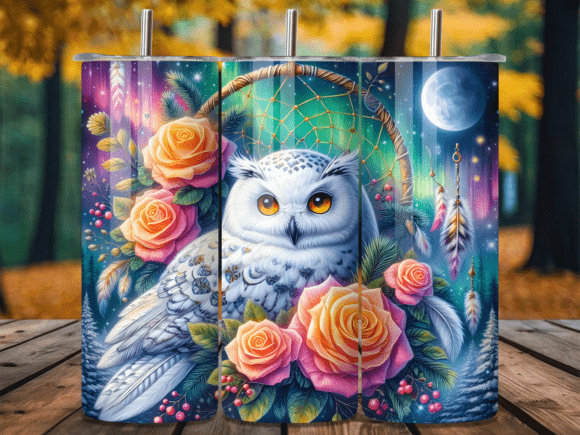 Download Winter Snow Owl Rose Moon Tumbler Wrap - Owl Collection