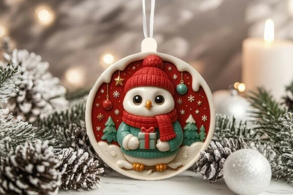 Download 3D Porcelain Snow Owl Christmas Ornament - Owl Collection