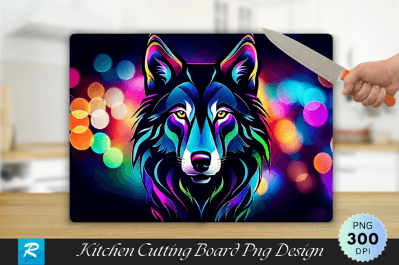 Download Colorful Wolf Cutting Board PNG Design - Board Collection
