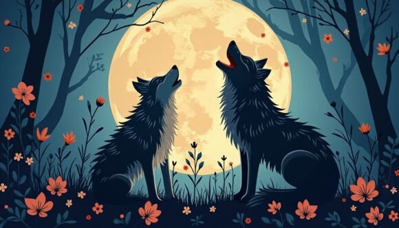 Download A Cartoon Wolf Howling at the Moon - Owl Collection