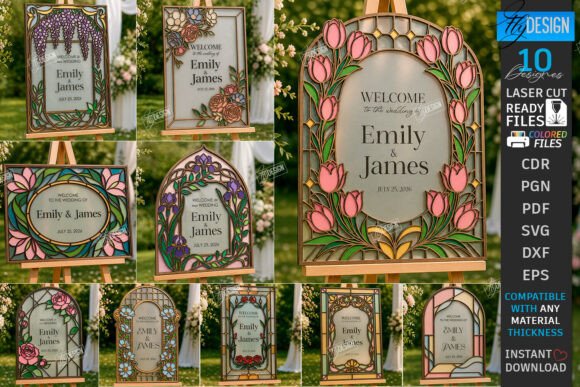 Download Stained Glass Wedding Welcome Signs Set - Premium Resources