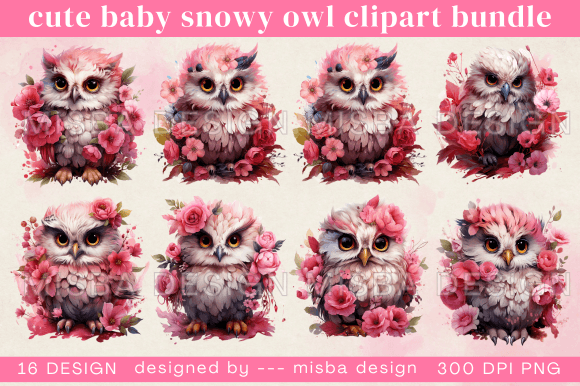 Download Pink Baby Snowy Owl Clipart Bundle - Owl Collection