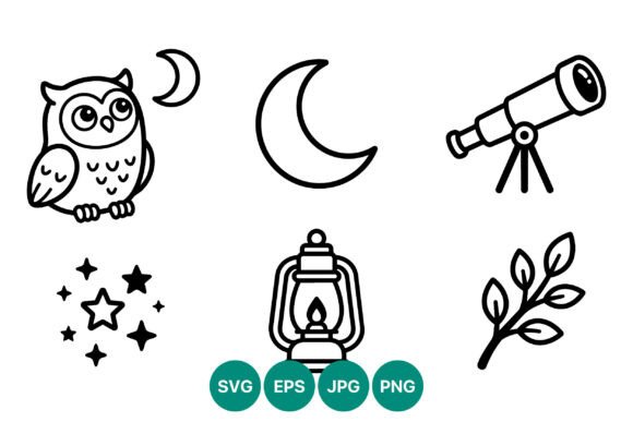 Download Black White Owl Moon Telescope Vector - Owl Collection